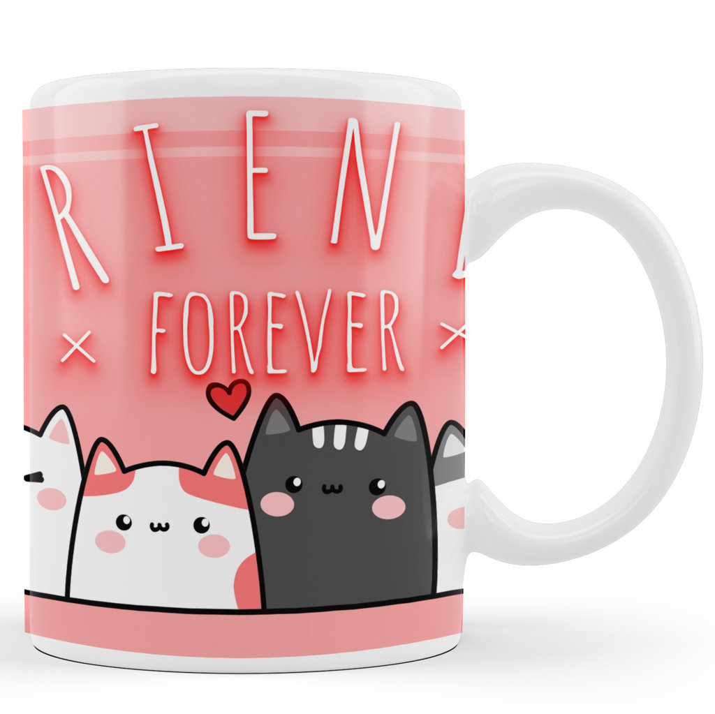 Printed Ceramic Coffee Mug | Friends |Best Friend Forever Pink Design | 325 Ml. 